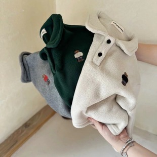 男女童秋冬季韩系双面绒卫衣儿童宝宝小.熊刺绣宽松中小童上衣