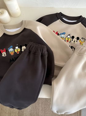 儿童秋冬装加绒卫衣套装男女孩冬季加厚保暖一体绒休闲两件套Z915