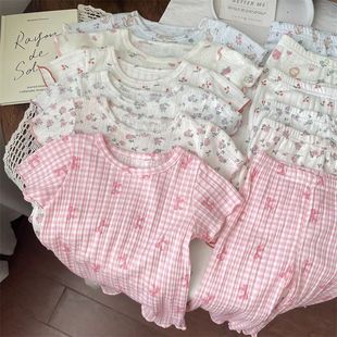 睡衣套装 七分裤 宝宝透气空调家居服两件套 纯棉碎花短袖 儿童夏季