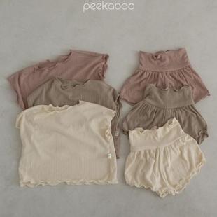 韩国童装 高腰护肚裤 套装 家居服两件套 男女童宝宝木耳边超柔软短袖