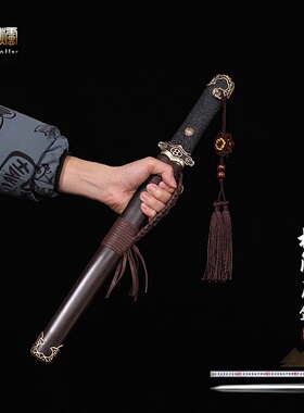 唐剑 八面花纹钢短剑大马士革乌兹钢刀具防身羽毛纹小宝剑未开刃