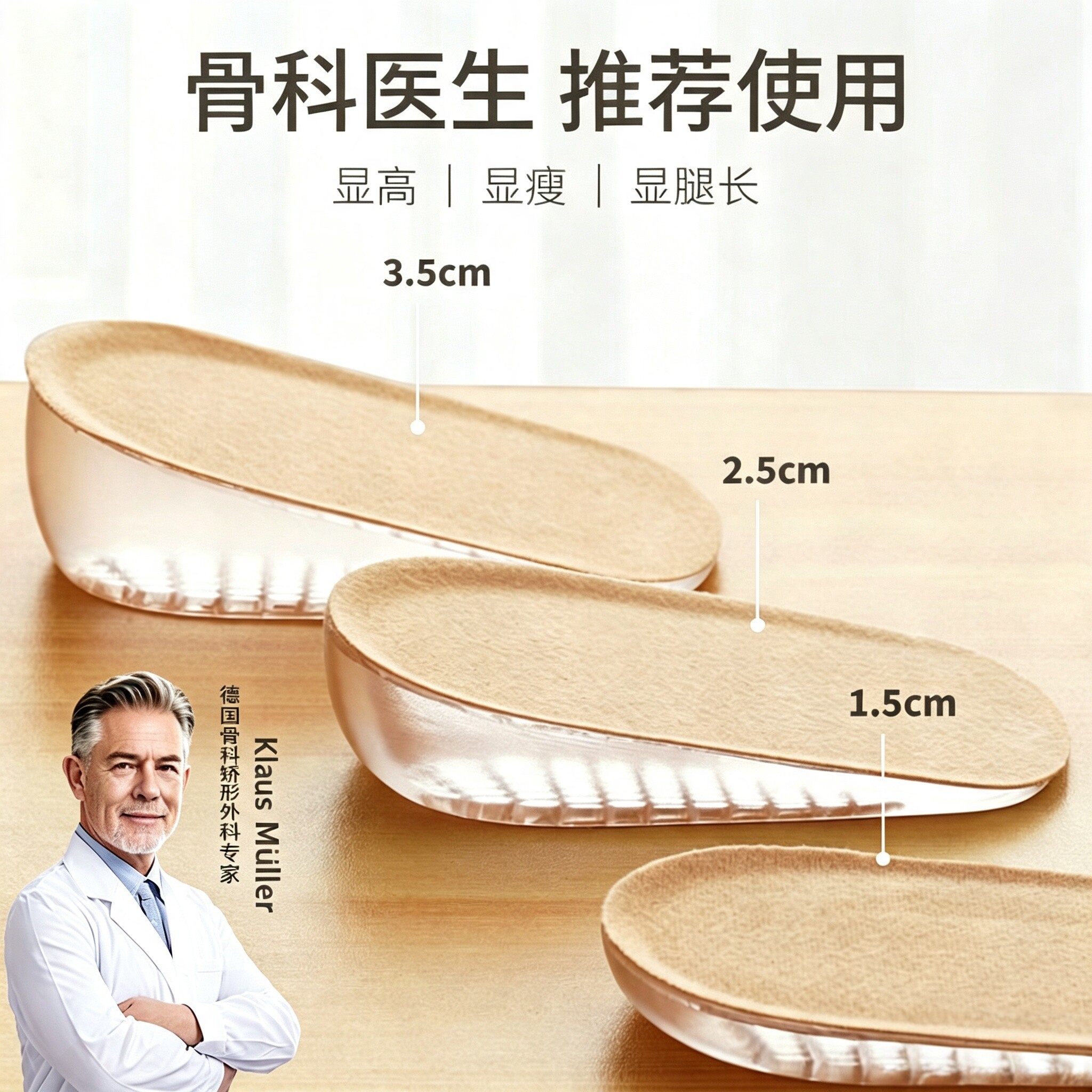 骨科推荐内增高鞋垫女不累脚隐形马丁靴减震增高垫男硅胶后跟半垫