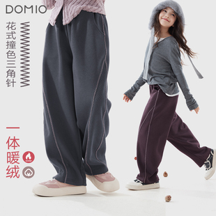 子25新款 亲子运动裤 冬装 大童弯刀裤 加绒加厚儿童休闲直筒裤 女童裤