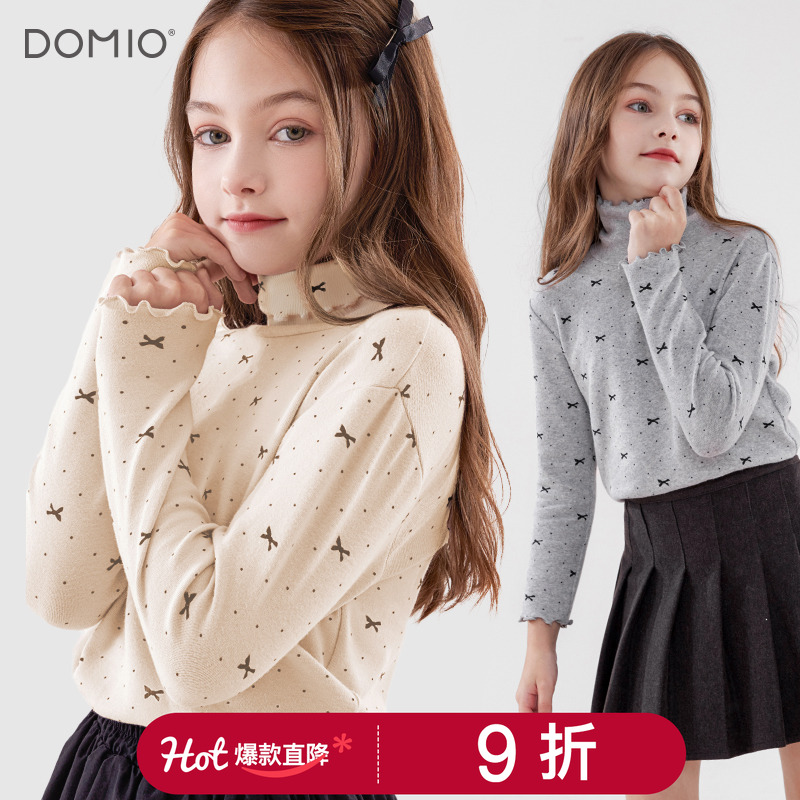 多妙屋高领女童打底衫长袖T恤