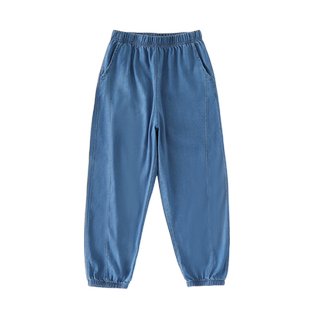 儿童天丝牛仔裤夏季薄款男童女童宽松透气防蚊裤中大童束脚裤童装