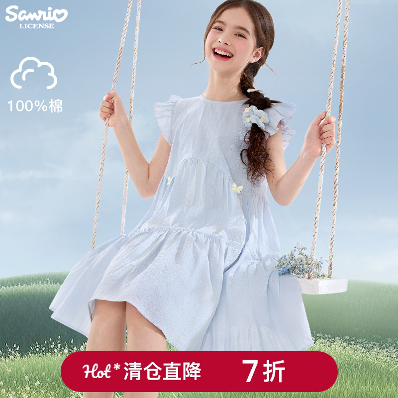 玉桂狗女童连衣裙夏季纯棉儿童裙子2025新款中大童洋气公主裙薄款