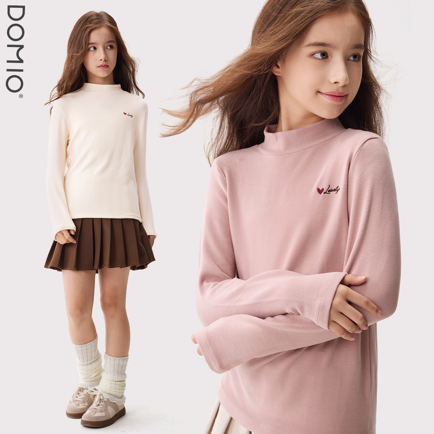 女童长袖T恤儿童秋冬装新款打底衫中大童洋气上衣半高领时尚童装