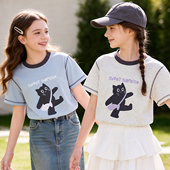 宽松中大童韩 洋气儿童卡通上衣青少年休闲装 女童T恤夏季 2026新款