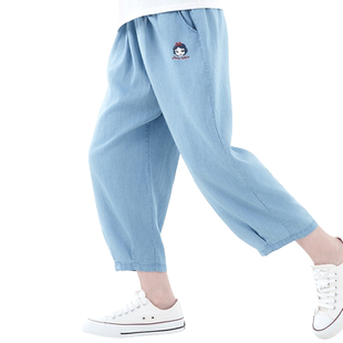 女童裤子夏季儿童天丝牛仔裤薄款冰丝大童八分灯笼防蚊裤女孩夏装