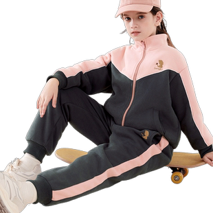 女童运动套装加绒加厚儿童冬装保暖卫衣卫裤外套中大童两件套