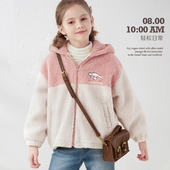 玉桂狗女童外套羊羔毛连帽秋冬童装 儿童保暖棉衣棉服洋气 2025新款