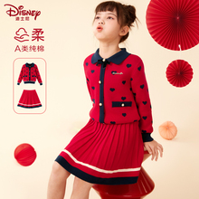 女童套装儿童裙子红色拜年服毛衣秋冬装纯棉厚针织大童过年新年装