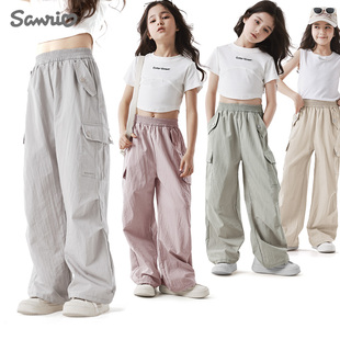 玉桂狗女童裤子2026夏季新款薄工装裤大童直筒阔腿裤春运动防蚊裤