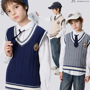 儿童马甲秋季新款中大童学院风坎肩男童毛衣背心外穿秋冬保暖童装