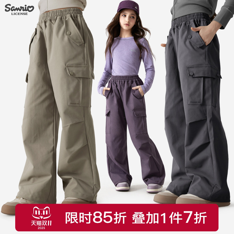 女童裤子25秋冬新款儿童户外休闲阔腿直筒裤大童加绒运动裤工装裤