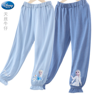 宝宝洋气外穿夏装 迪士尼女童裤 冰雪防蚊裤 子儿童天丝牛仔裤 25薄款