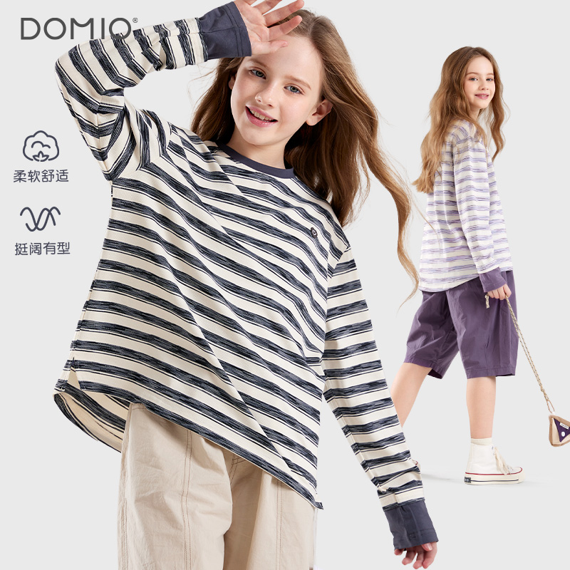 女孩宽松舒适时尚条纹长袖T恤