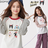 儿童春秋装 新款 长袖 女童打底衫 上衣中大童宽松T恤青少年洋气童装