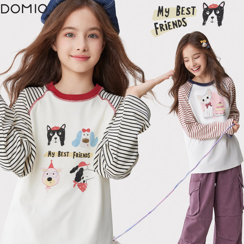 女童打底衫儿童春秋装新款长袖上衣中大童宽松T恤青少年洋气童装