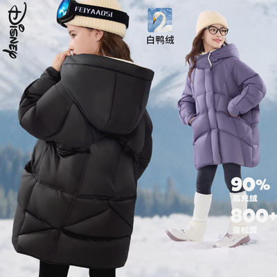 迪士尼儿童羽绒服冬季女童中长款