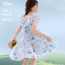 迪士尼女童连衣裙夏季2025新款儿童洋气碎花裙中大童度假风公主裙