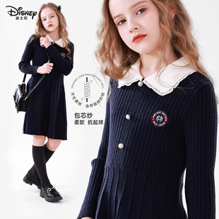 迪士尼女童连衣裙秋冬新款儿童针织裙童装女孩毛衣裙子多妙屋衣服