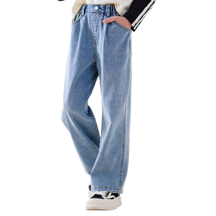 女童牛仔裤春秋儿童宽松裤子亲子直筒裤运动裤阔腿裤休闲裤春装