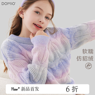 女童毛衣秋冬新款 儿童针织打底衫 中大童加绒加厚毛线上衣洋气童装