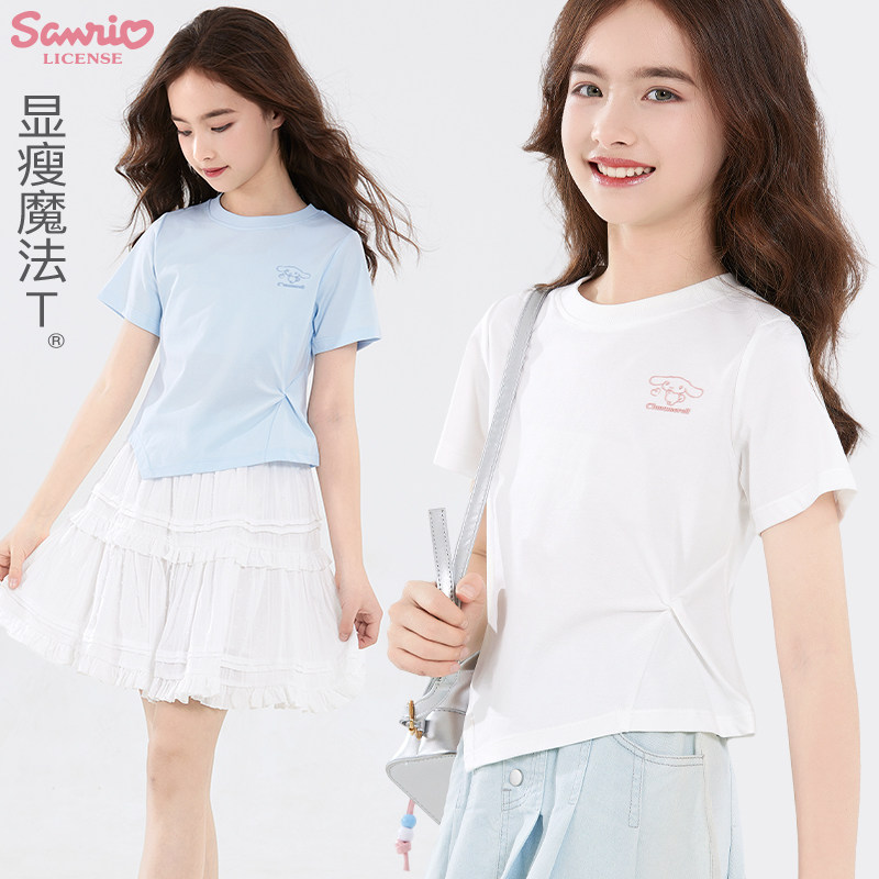 迪士尼女童短袖t恤夏薄白色上衣图片