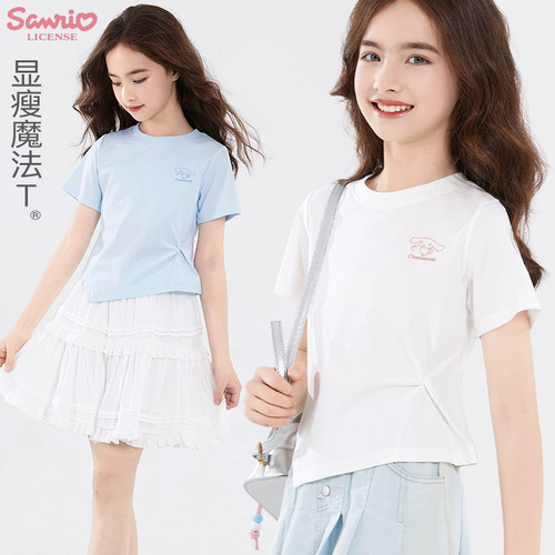 迪士尼女童短袖t恤夏薄白色上衣
