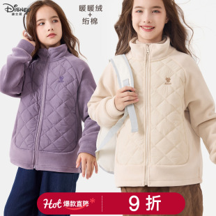 女童外套秋冬装新款儿童加厚夹棉上衣大童内搭棉服摇粒绒校服神器