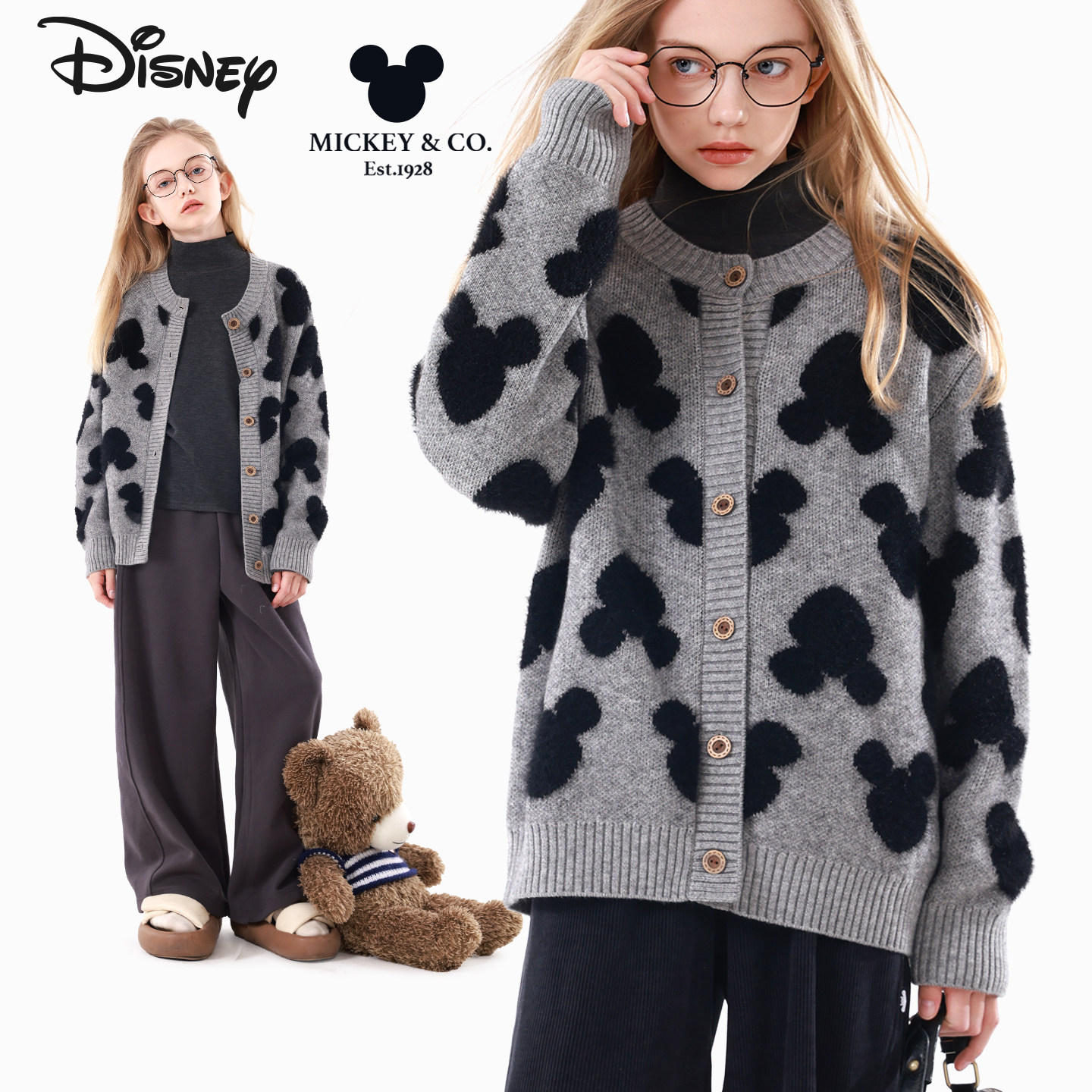 迪士尼女童毛衣秋冬新款儿童针织开衫大童休闲青少年上衣女孩外套