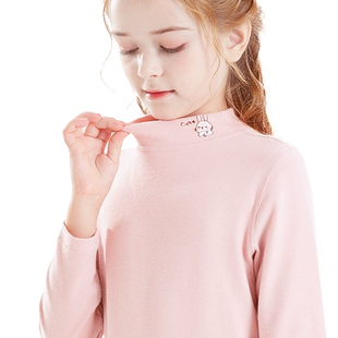 女童打底衫秋冬新款儿童长袖T恤大童半高领上衣加绒秋衣内搭童装