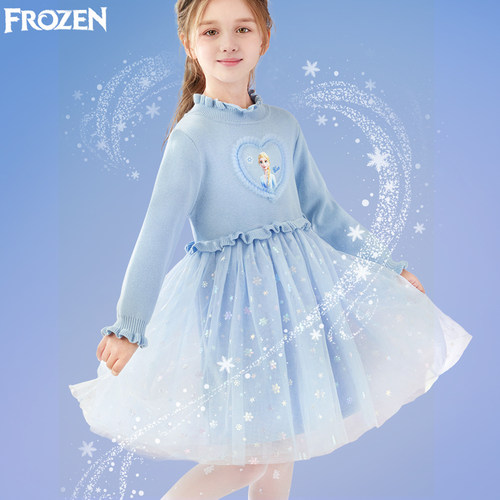 冰雪奇缘女童连衣裙艾莎秋冬裙子