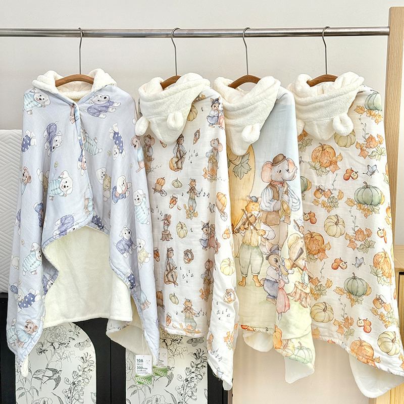 儿童浴巾斗篷带帽可穿纯棉吸水洗澡巾新生婴儿宝宝浴袍男女毛巾被