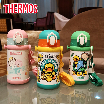 thermos膳魔师儿童保温杯吸管杯宝宝带吸管幼儿园316不锈钢400ml