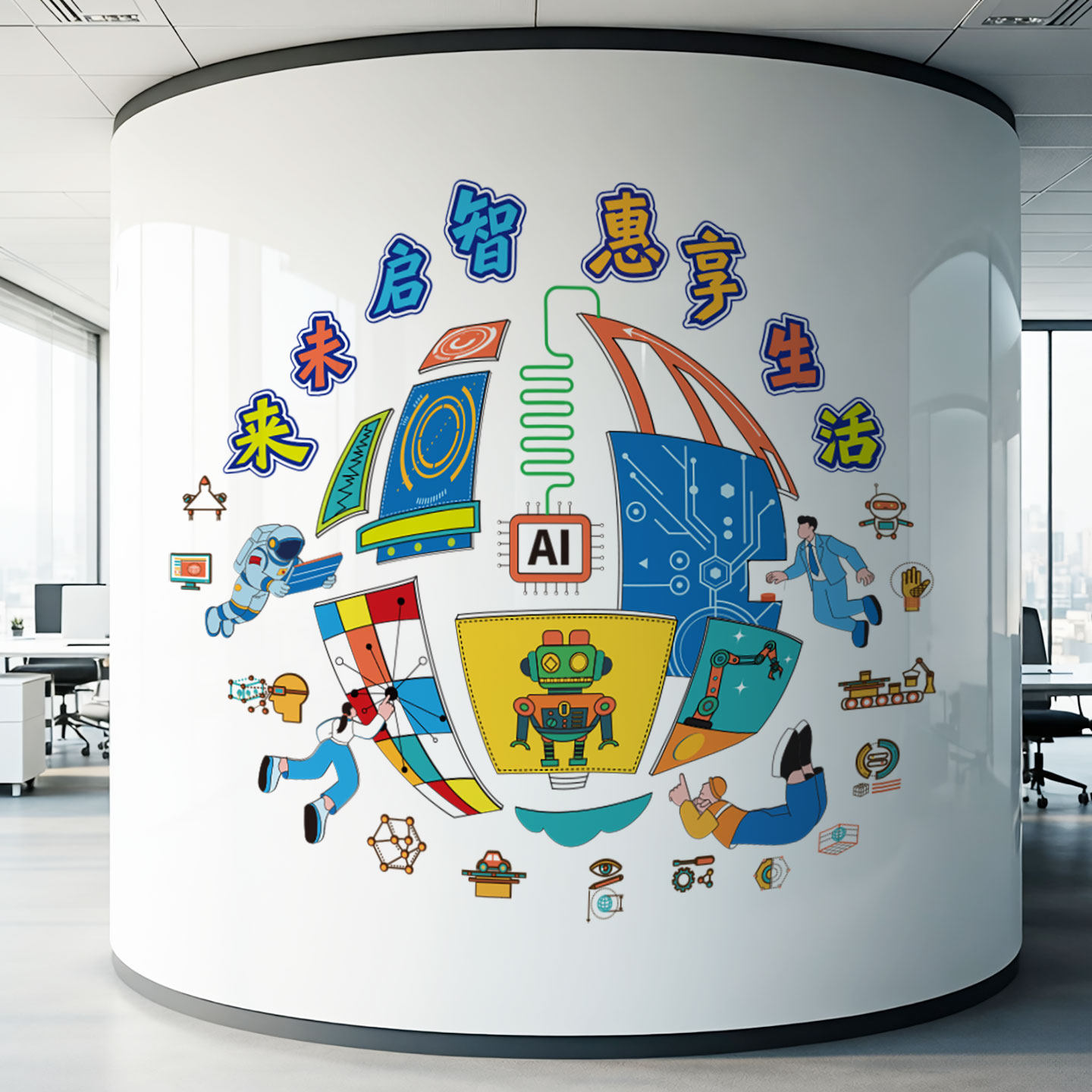 防水好贴人工智能ai科技编程培训教室网络公司背景文化墙创意装饰