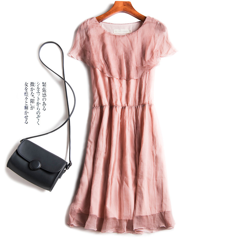 2019夏季新品松紧腰显瘦显白重磅真丝连衣裙女亲肤舒适桑蚕丝短裙
