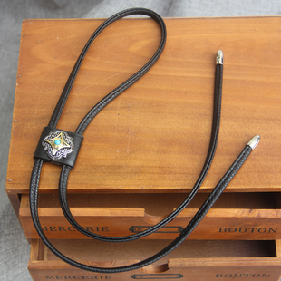 原创大轻奢冰哥休闲潮流同款 tie 唐草男黑色方块皮绳波洛领带bolo