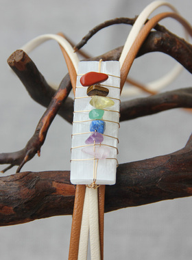 原创手工七星彩碎休闲潮流炸街波洛领带bolo tie衬衣石膏原石项链