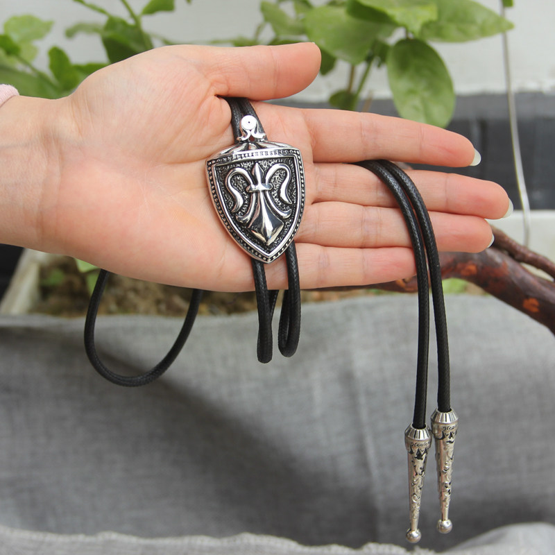原创设计男不锈钢盾形波洛领带bolo tie 绳领带创意礼物