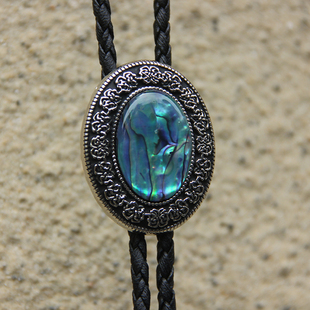 原创休闲潮流镶嵌天然鲍贝椭圆形波洛领带bolo tie衬衣皮绳饰品