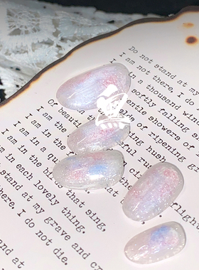 纯欲粉蓝星河碎钻穿戴甲裸色冰透高级感仙气中短款显白学生冷淡风