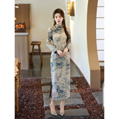 高级感旗袍加绒加厚2025冬季 复古国风连衣裙修身 新款 气质长款 长袖