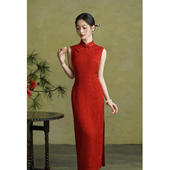 送考复古修身 新中式 改良连衣裙长款 高端立领无袖 旗袍女敬酒服新款