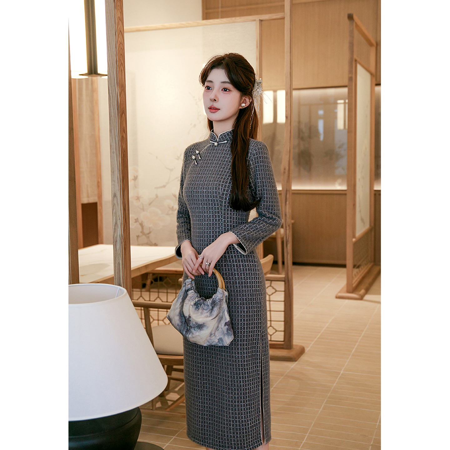 水貂绒中国风新中式长袖旗袍