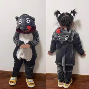 大灰狼演出服儿童cos坏狼服亲子睡衣加绒加厚款连体衣男童5岁表演