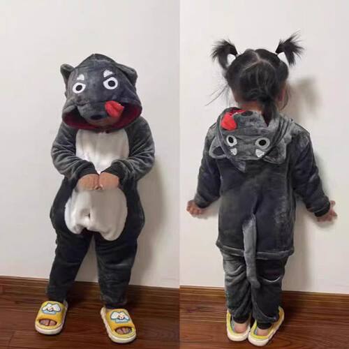 大灰狼演出服儿童cos坏狼服亲子睡衣加绒加厚款连体衣男童5岁表演