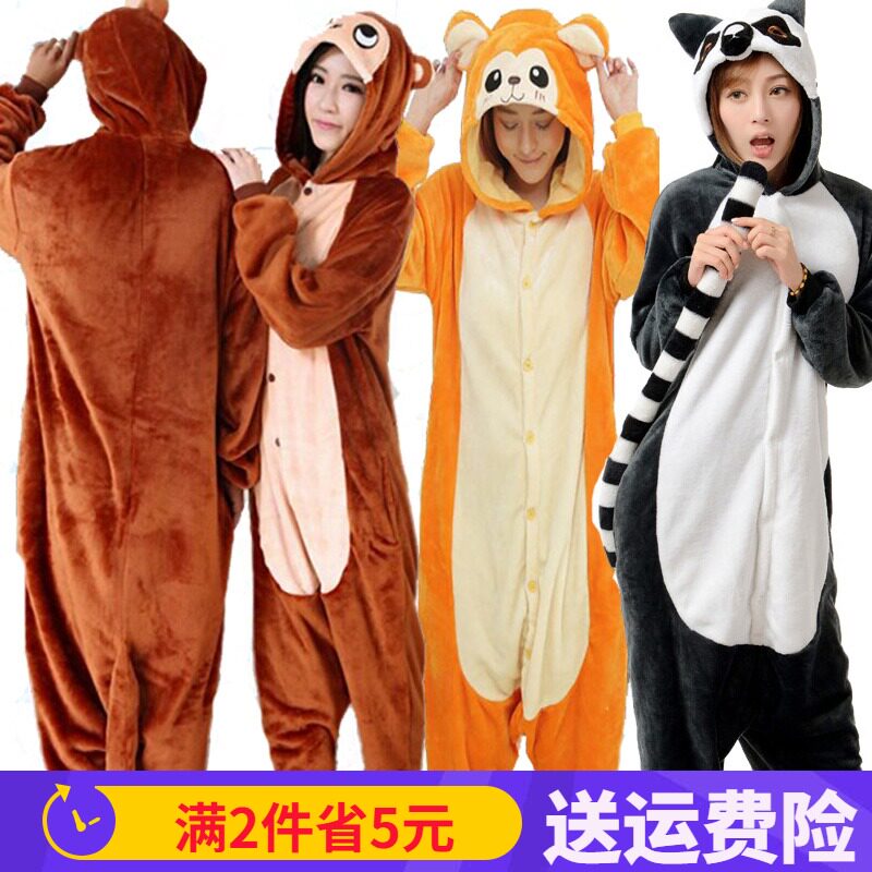 亲子装生肖猴子连体睡衣秋冬季男女童动物卡通成人可爱情侣表演服