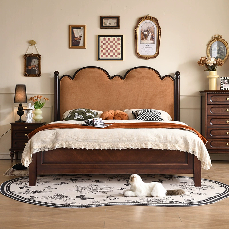 法式中古风软包靠背实木床1.8米